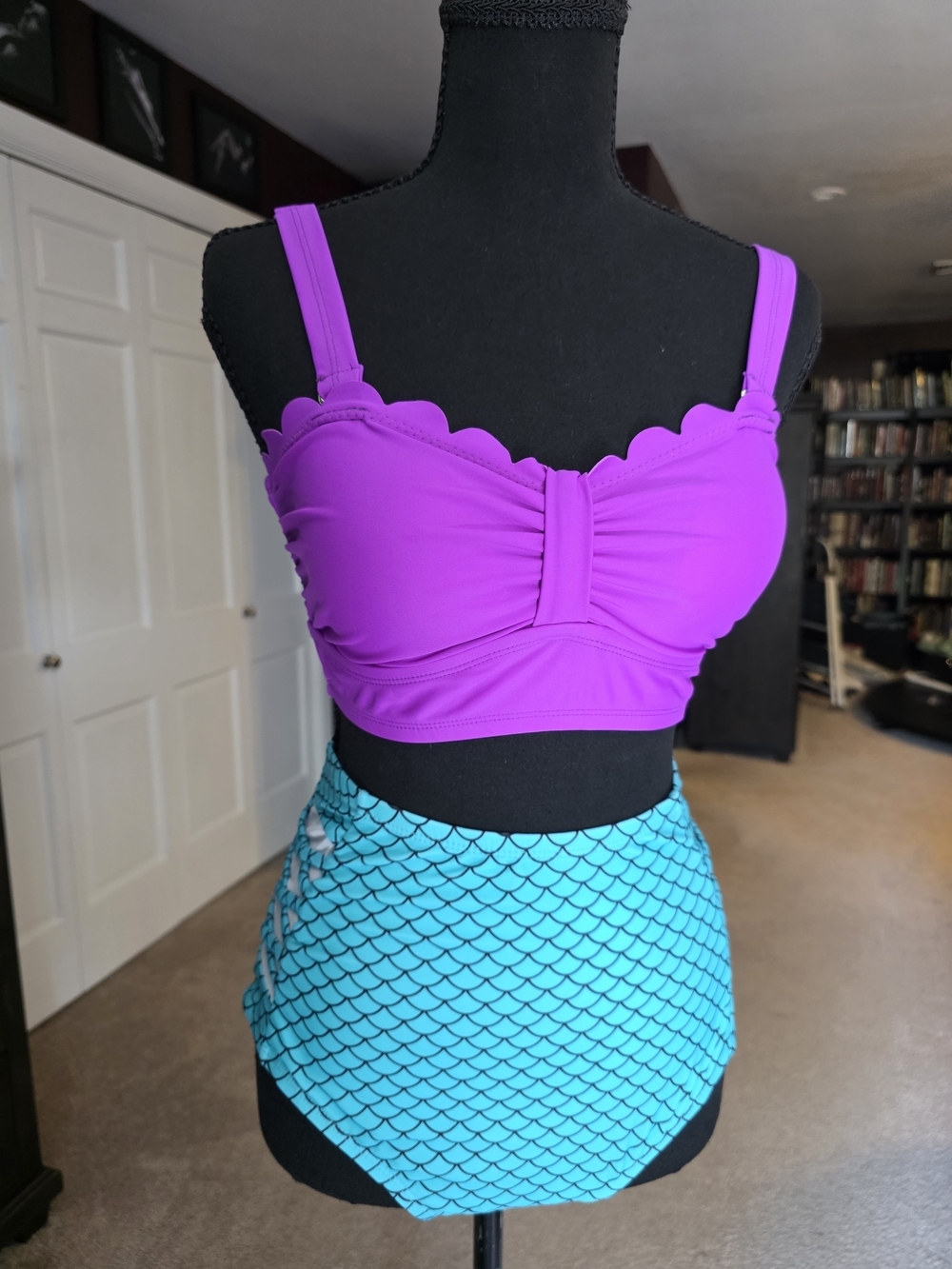 Purple & Turquoise Mermaid Scale High-Waisted Bikini Set Size 2XL NWT